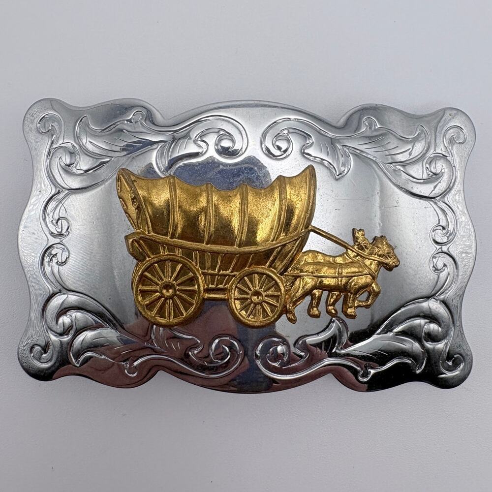 Chambers Silver-Tone Belt Buckle with Gold-Tone Stage Coach